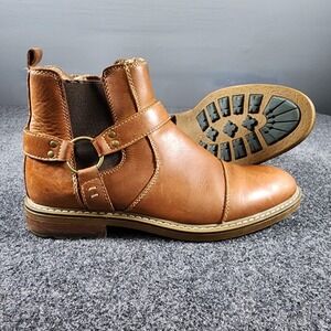 Arkbird Chelsea Harness Ankle Boots Mens Size 7 Brown Leather Cap Toe Side Zip